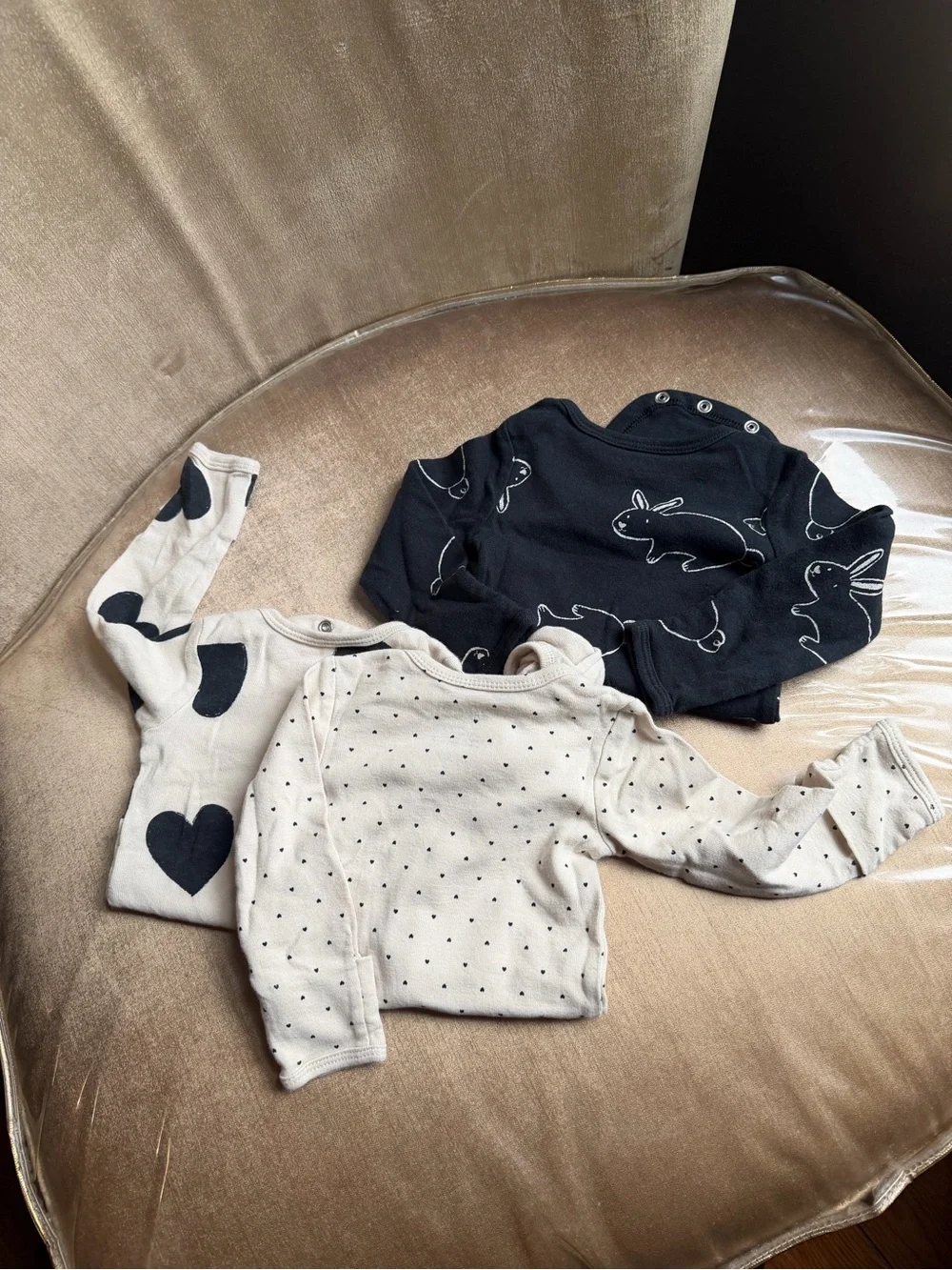 Carter's Long-Sleeve Baby Bodysuits - Cream & Black Heart and Bunny Prints